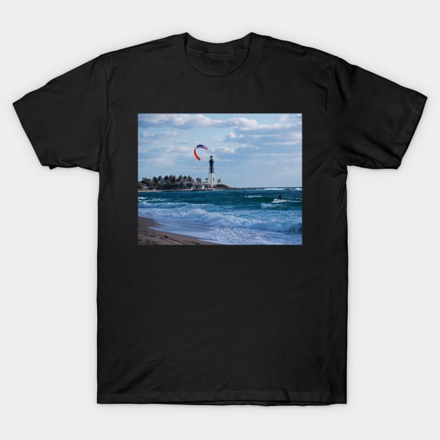 Pompano Beach Kiteboarder Hillsboro Lighthouse T-Shirt by WayneOxfordPh